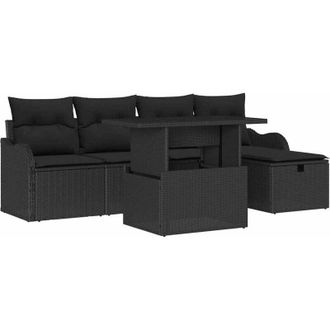 vidaXL Conjunto De Sof&aacute; De Jard&iacute;n Con Coj&iacute;n 6 Pcs Negro Polirat&aacute;n