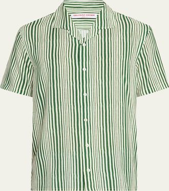 Orlebar Brown Mens Hibbert Lyocell Shore-Stripe Classic Fit Short-Sleeve Shirt