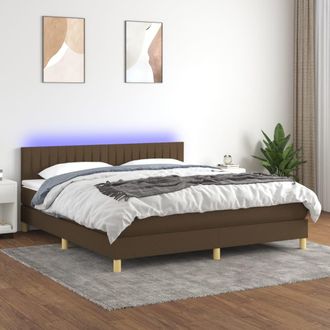 vidaXL Cama Box Spring Con Colch&oacute;n Led Tela Marr&oacute;n Oscuro 180x200 Cm Vidaxl