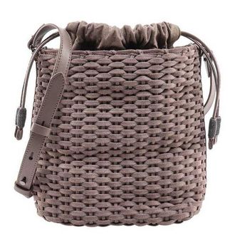 Brunello Cucinelli Womens Ice Woven Leather Bucket Bag