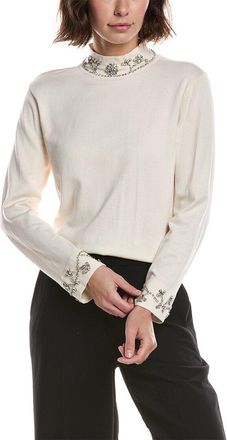 Anne Klein Embellished Bracelet Sleeve Mock Neck Sweater