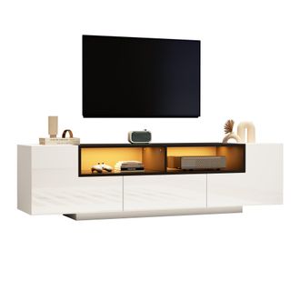 STILVORA Mueble Tv Con 2 Puertas En L, 1 Caj&oacute;n Y 2 Huecos, Led, Frente Brillante, Para Sal&oacute;n, En Aglomerado, 180 &times; 40 &times; 48 Cm