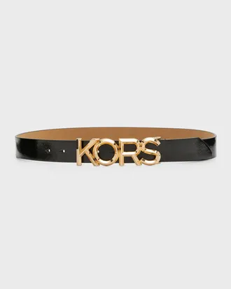 Michael Kors Logo Patent Leather Belt