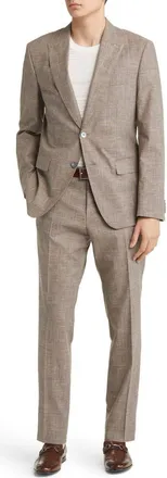 BOSS Plaid Cotton & Wool Blend Suit in Open Bge at Nordstrom Rack, Size 36 Regular