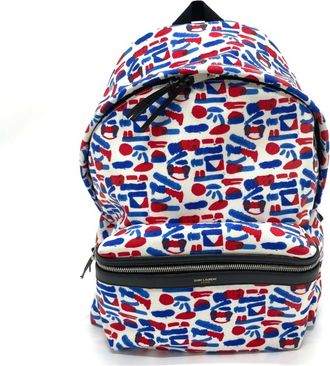 Saint Laurent Blue Red Color White Leather Canvas Backpack (Pre-Owned)