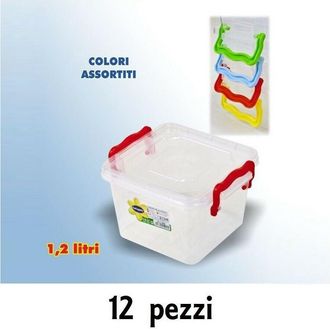 Trade Shop Trade Shop - Set 12 Contenitori Plastica 1200ml Cibo Alimenti Frigorifero Quadrati Manici
