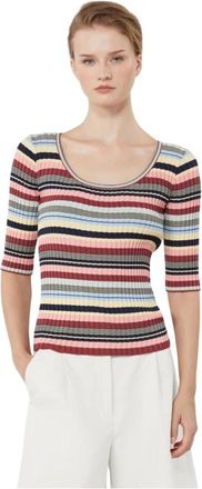 Max Mara Slim Ribgebreide Viscose Top - Dames - Ronde hals truien - Veelkleurig - L - Truien & Vesten