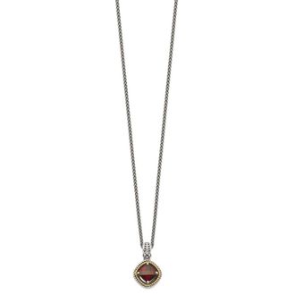 Diamond2Deal Sterling Silver with 14K Accent Checkerboard Cushion Garnet Pendant Necklace