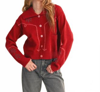 Merci Danville Sweater Cardigan In Cherry Mauve