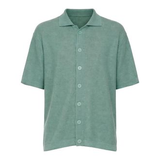 ATOMOFACTORY Short Sleeve Shirts, male, Green, Size: XL Knit Button-Front Shirt