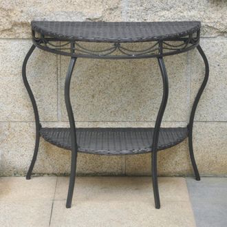 International Caravan Inc Valencia Resin Wicker/Steel Two Tier Half Moon Wall Table