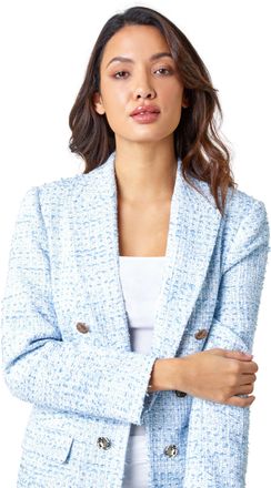 Roman Womens Textured Check Boucle Blazer Jacket - Blue - Size 14 UK