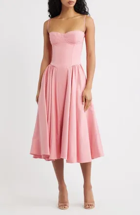 House of CB Samaria Corset Fit & Flare Midi Cocktail Dress in Raspberry at Nordstrom, Size X-Small