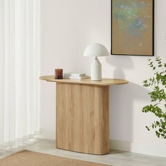 Furniturebox Penrose Rounded Oak Effect Wood Console Table in Light Brown
