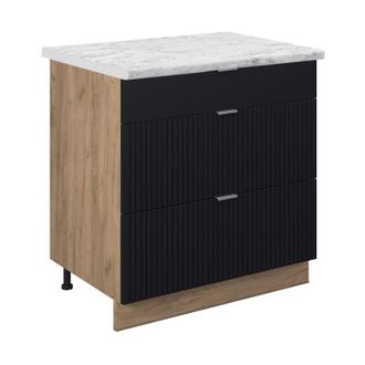 Vicco Mueble Bajo De Cocina Fame-line, Rayas Negras, 80 Cm Con 3 Cajones, Et M&aacute;rmol