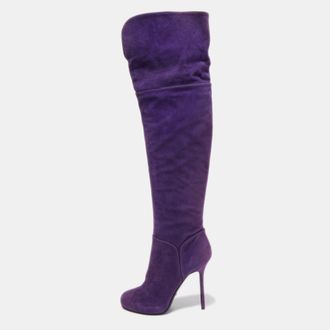Sergio Rossi Purple Suede Zip Detail Knee Length Boots
