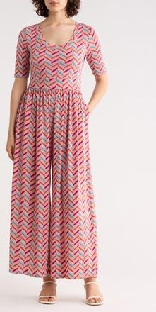 West K Elbow Sleeve Wide Leg Jumpsuit in Chevron Multi at Nordstrom Rack, Size X-Small