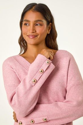 Roman Button Detail V-Neck Jumper