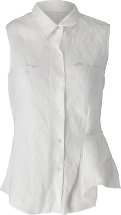 Theory Biaz Sleeveless Ruffled Gauze Blouse in White Silk