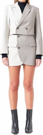 endless rose Cropped Colorblock Blazer In Grey Multi