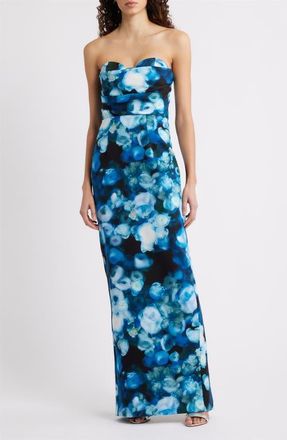 Black Halo Leonora Strapless Gown in Cerulean Corsage at Nordstrom, Size 14