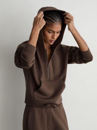 Reiss Mocha Brown Premium Interlock Half-zip Hoodie, XS