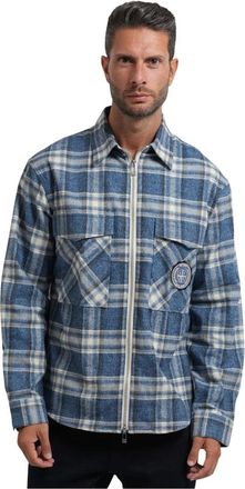 A|X Armani Exchange Check Comfort Zip Shirt - Heren - Overhemden - Blauw - Maat: S Katoen