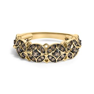 House of Brilliance 10K Yellow Gold Plated.925 Sterling Silver 3/8 Cttw Champagne Diamond Lattice Work Band Ring