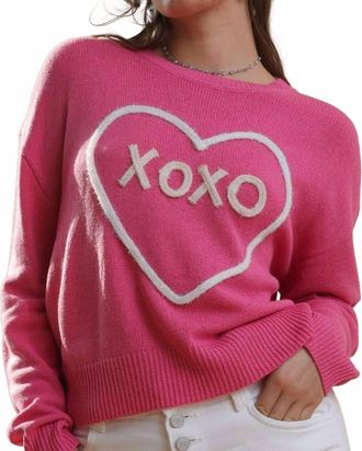 Le Lis Blanc Deux Xoxo Crewneck Sweater In Hot Pink