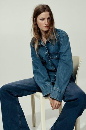 H&M Harper high rise wide leg jeans in Dark Denim Blue at Nordstrom, Size 10