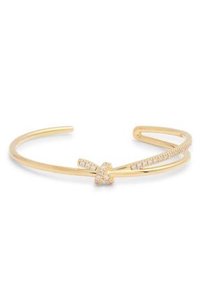 Nordstrom Knotted Cubic Zirconia Open Cuff in Clear- Gold at Nordstrom