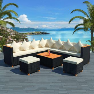 vidaXL Muebles De Jard&iacute;n Y Cojines 7 Piezas Rat&aacute;n Sint&eacute;tico Negro Vidaxl