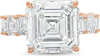 Diana M. Jewels 18kt Rose gold Lab grown 20ct Asscher Cut Diamond Ring with Asscher Eternity Band