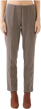 Le Tricot Perugia Bruine Gestreepte Sigarettenbroek - Dames - Chinos - Bruin - XL - Polyester - Broeken