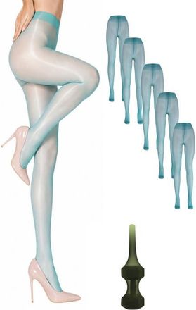 Lechery 5-Pack Glossy Semi-Sheer Opaque Ladder Resistant Party Evening Tights for Women in Green at Nordstrom, Size Large/x-Large