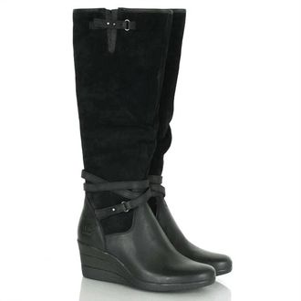 UGG Womens Lesley Waterproof Suede Wedge Knee High Boots In Black