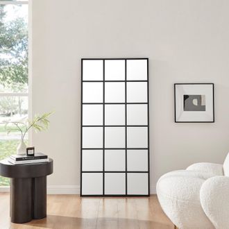 Furniturebox Yoko Medium Black Industrial Frame Window Wall Mirror
