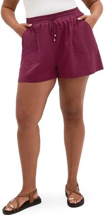 City Chic Lola Cotton Drawstring Shorts in Pomegranate at Nordstrom, Size Xxxs