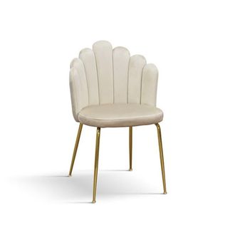 Konte Design Lote de 4 sillas de tela efecto terciopelo crema y patas doradas