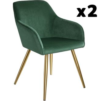 TecTake 2 Sillas de comedor aterciopeladas 58 x 62 x 82 cm verde oscuro/dorado