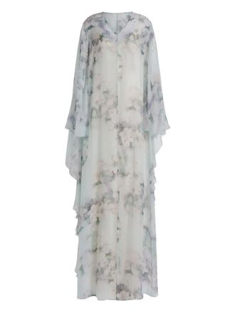 Alberta Ferretti floral-print cape maxi dress - women - Silk - 48 - Blue