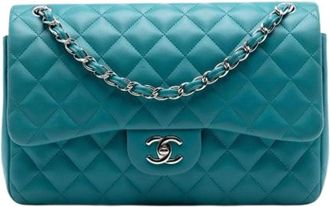 Chanel Pre-owned Double Flap Shoulder Bag - Dames - Vintage Schoudertas - Blauw - ONE Size - Leer - Vintage