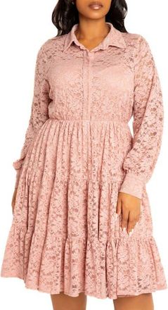 Buxom Couture Lace Long Sleeve Shirtdress in Mauve at Nordstrom, Size 1 X
