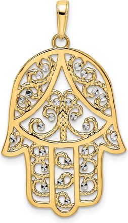 Diamond2Deal 14k Yellow Gold White Rhodium Diamond-Cut Filigree Hamsa Pendant