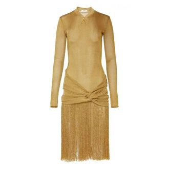 Ferragamo Ferragamo Midi Lurex Dress With Fringed Skirt