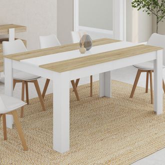 IDMarket Georgia Mesa De Comedor Para 8 En Blanco Y Haya Imitaci&oacute;n 160 X 90 Cm
