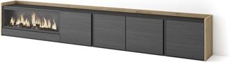 Skraut Home Skraut Home - Mueble Tv, Televisi&oacute;n, Muebles De Sal&oacute;n, Almacenaje, 315x35x50cm, Para Tv Hasta 80, Chimenea El&eacute;ctrica Xxl, Estilo Moderno, Negro Y Robl