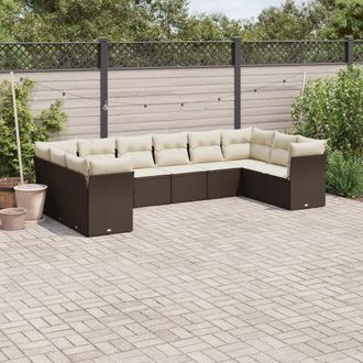 vidaXL Set De Sof&aacute;s De Jard&iacute;n 10 Pzas Y Cojines Rat&aacute;n Sint&eacute;tico Marr&oacute;n Vidaxl