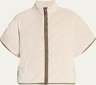 Brunello Cucinelli Corduroy Short-Sleeve Cashmere Padded Thermal Jacket