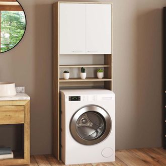 IDMarket Estanter&iacute;a Para Lavadoras Y Wc Wallis En Blanco Y Haya